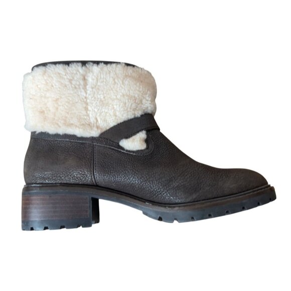 Coach "Gabriella" Winter Chestnut Leather boot lug sole shearling ankle size 7 - Picture 4 of 11